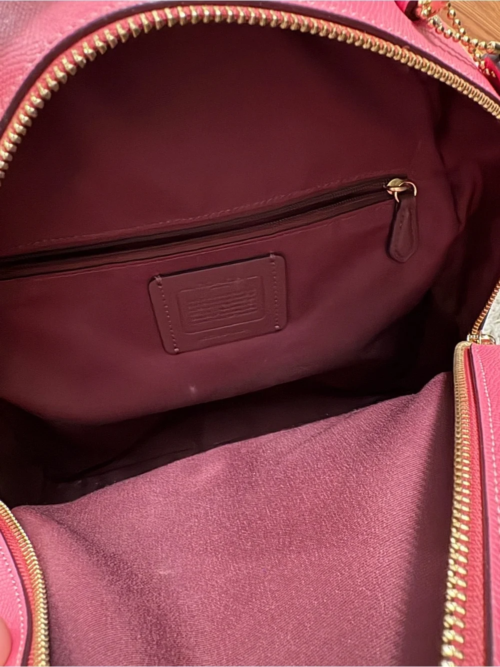 COACH Pink Pebbled Leather Backpack Crossbody